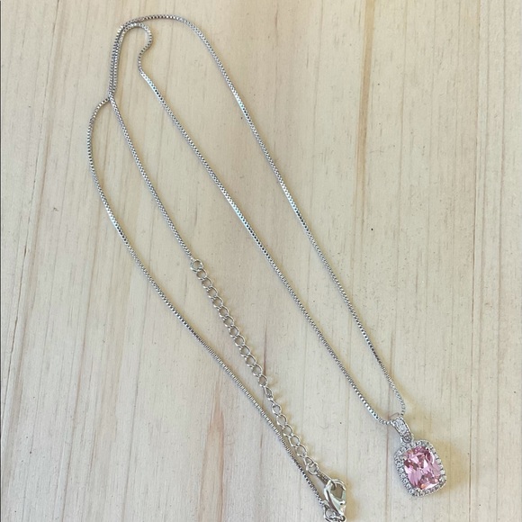 Sterling silver Pink cubic zirconia pendant necklace October Birthstone - Picture 5 of 6